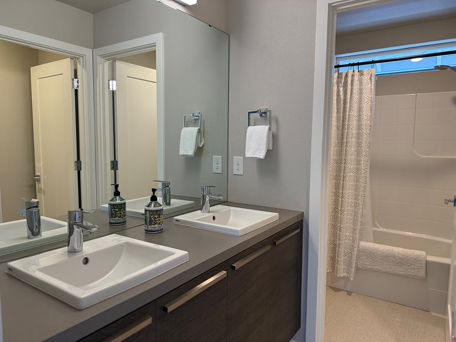 Guest bedroom private hall bathroom 2 sinks