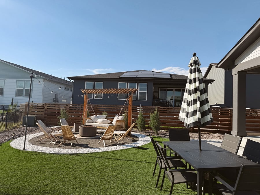 The backyard fire pit with swing seat and incredible views of the mountains. Very restful!