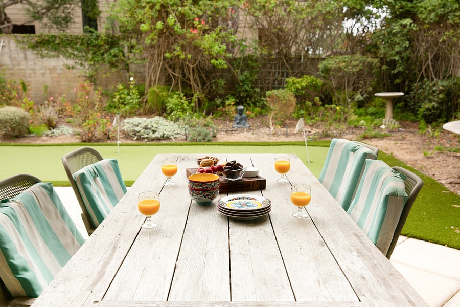 Outdoor dining table to enjoy beautiful Del Mar evenings