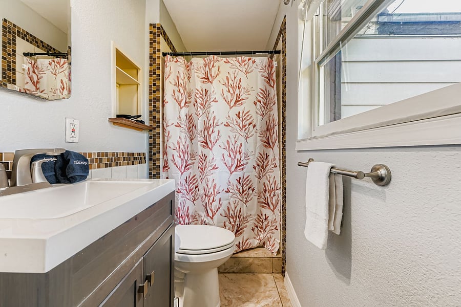 Master bathroom attached to bedroom. 