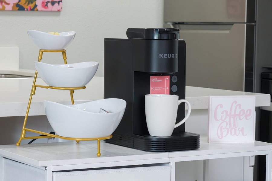 Elevate your mornings with this elegant coffee bar.