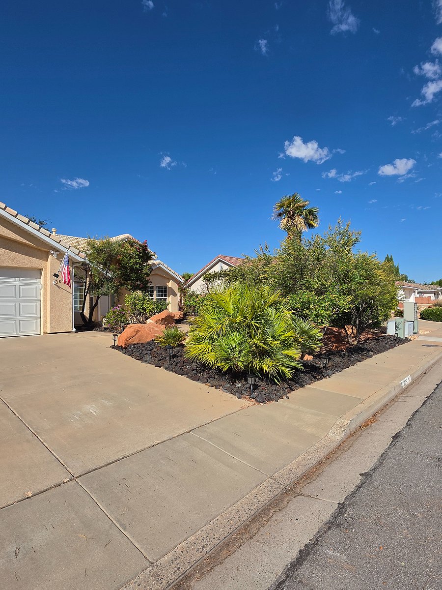 Front drive, walk and front landscaping including 5 rose bushes. 