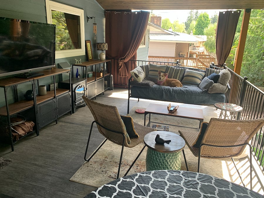 covered back porch - the daybed is a great place to relax