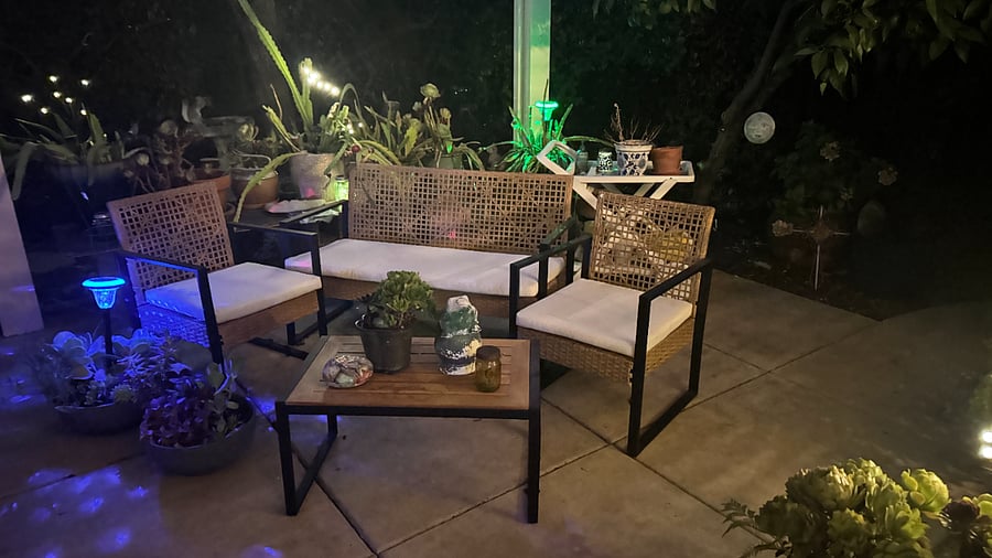 Same patio with night time magic!  