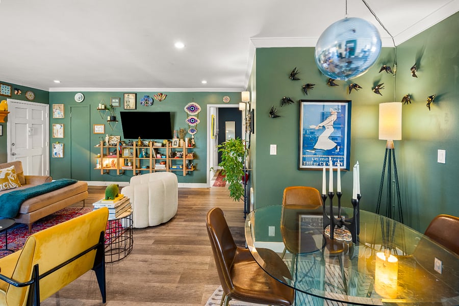 Breakfast nook with spinning disco ball