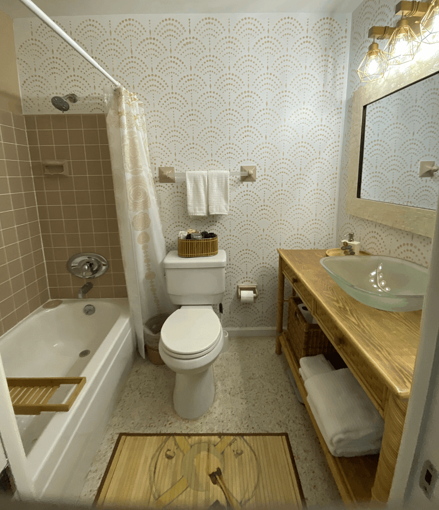 Master bathroom. I just remodeled it.
Both bathrooms have ShowerClear shower heads. You open the shower heads after each use to allow them to fully dry and reduce bacteria and mold.