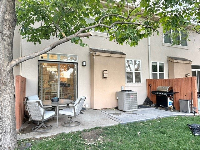 Backyard - private patio section, comes w/ grill, table + chairs, and firepit on top of table