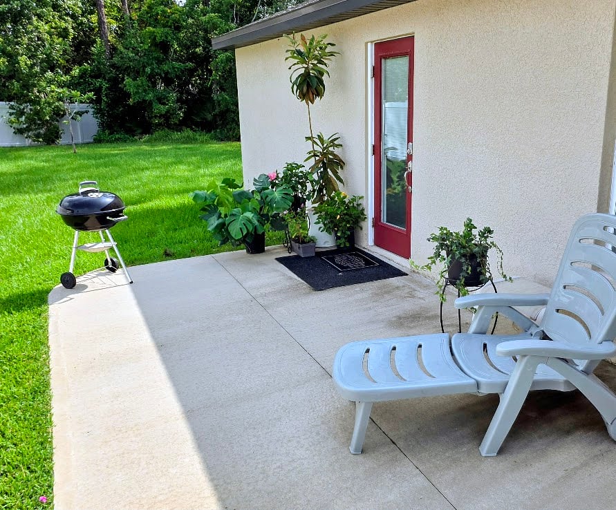 Grill, relax, park your bicycle.