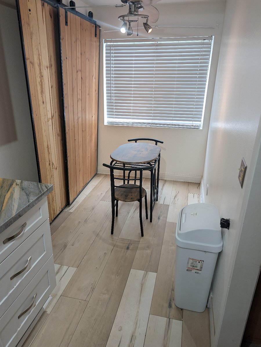 kitchen pantry and seating over looking the pool