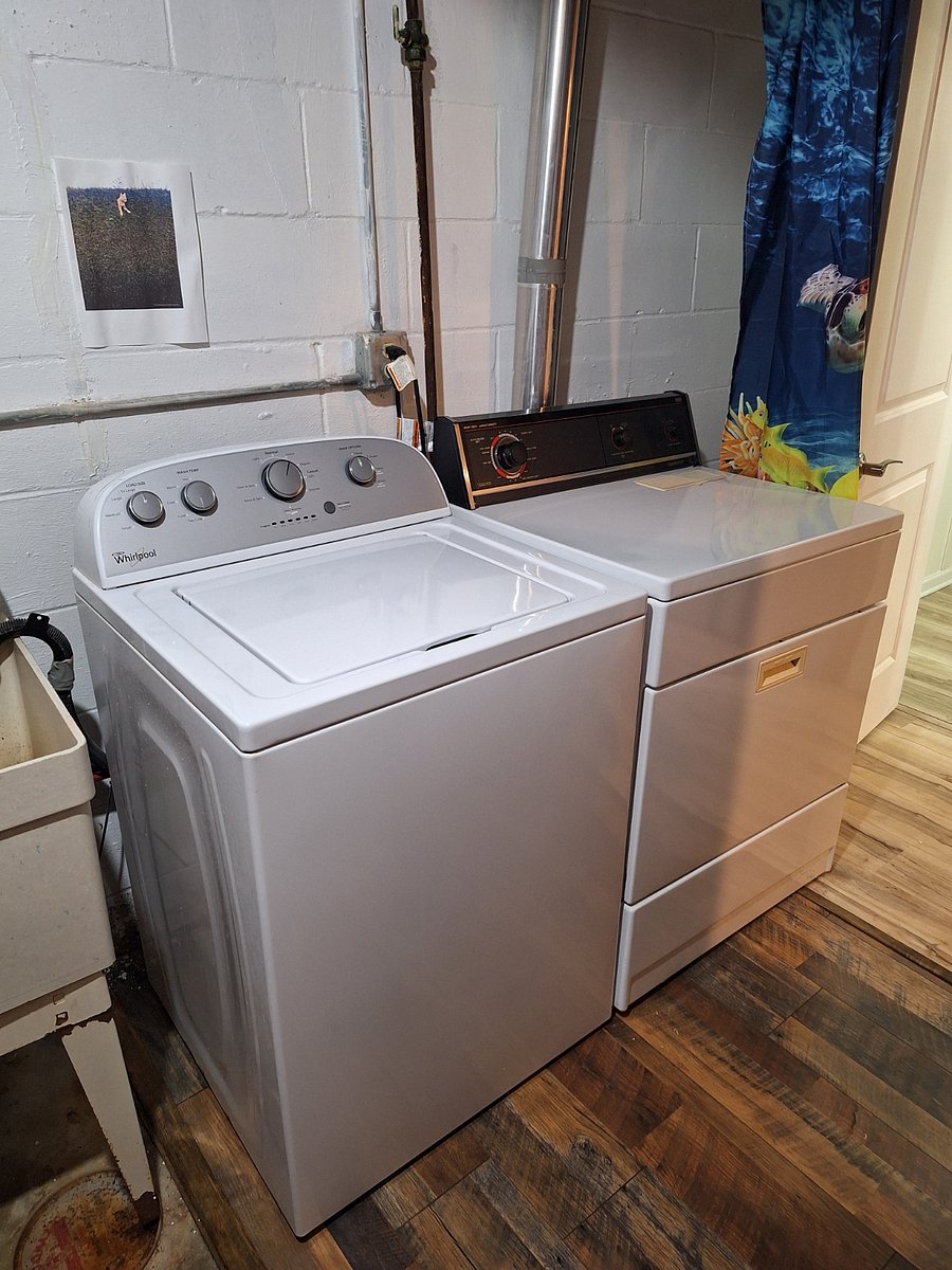 washer and dryer in basement