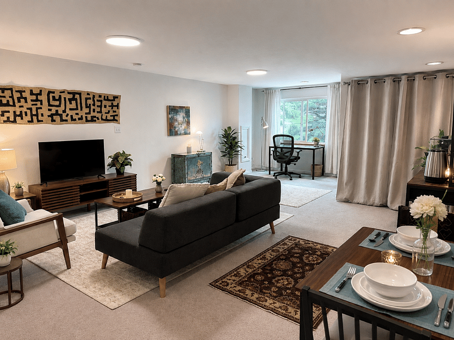 Private main living area in the suite all to yourself with home office area.