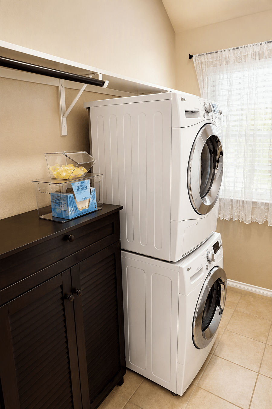 Full-size washer and dryer for convenient extended stays.