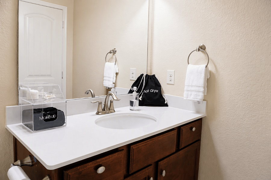 Clean, comfortable bathroom with everyday essentials.