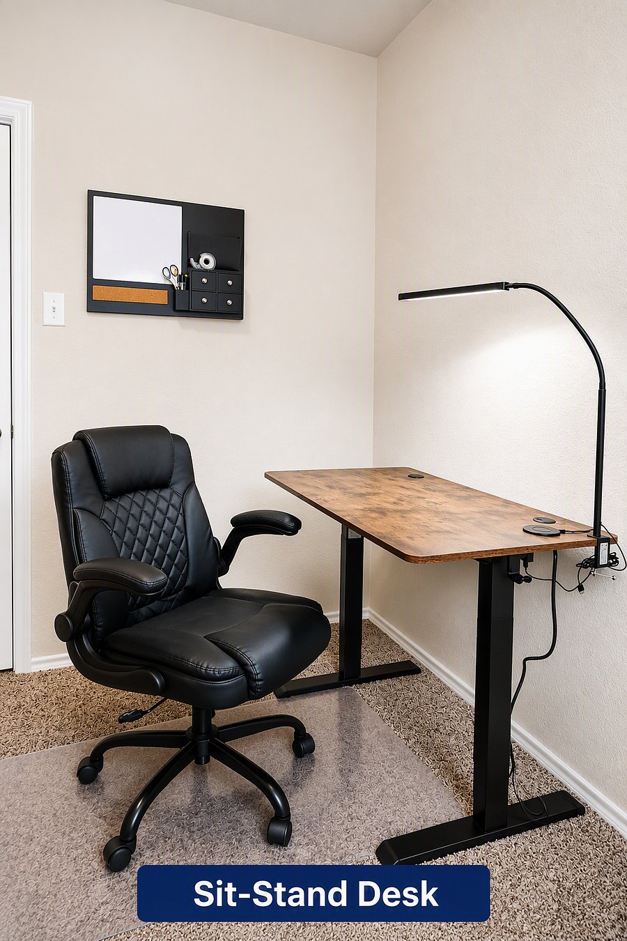Dedicated sit-stand desk for comfortable remote work.