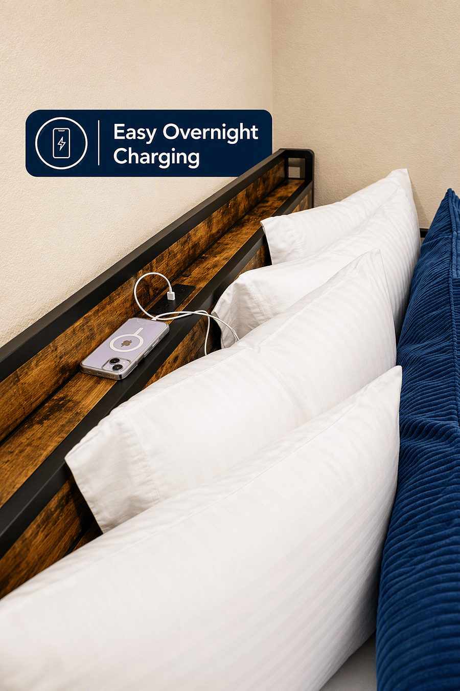 Convenient bedside charging station built into the twin trundle - perfect for effortless overnight charging.