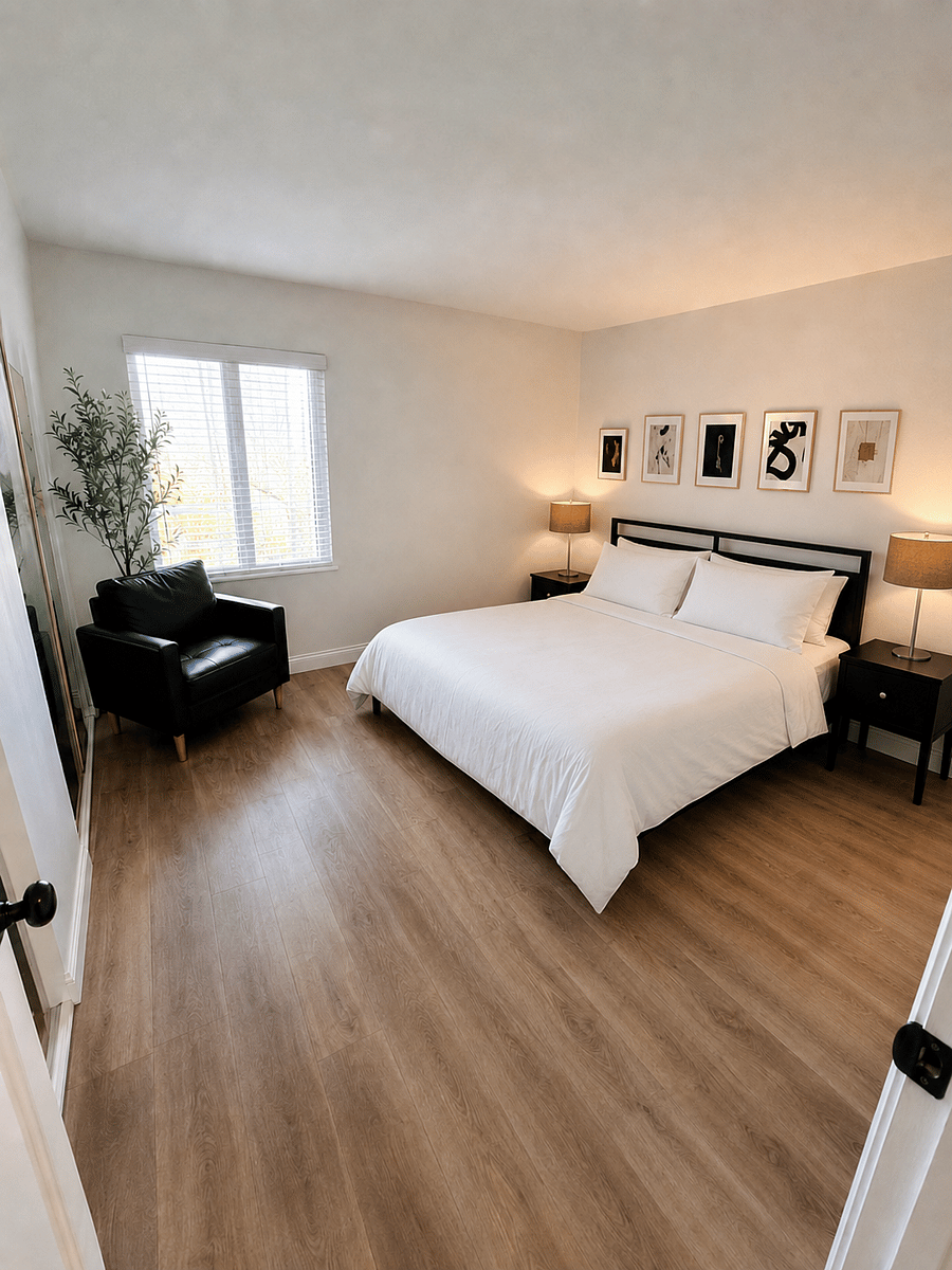 Spacious 2nd bedroom set up with comfy king bed and big TV.