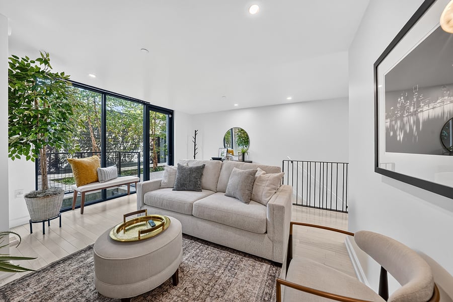 Level two living area with view of courtyard