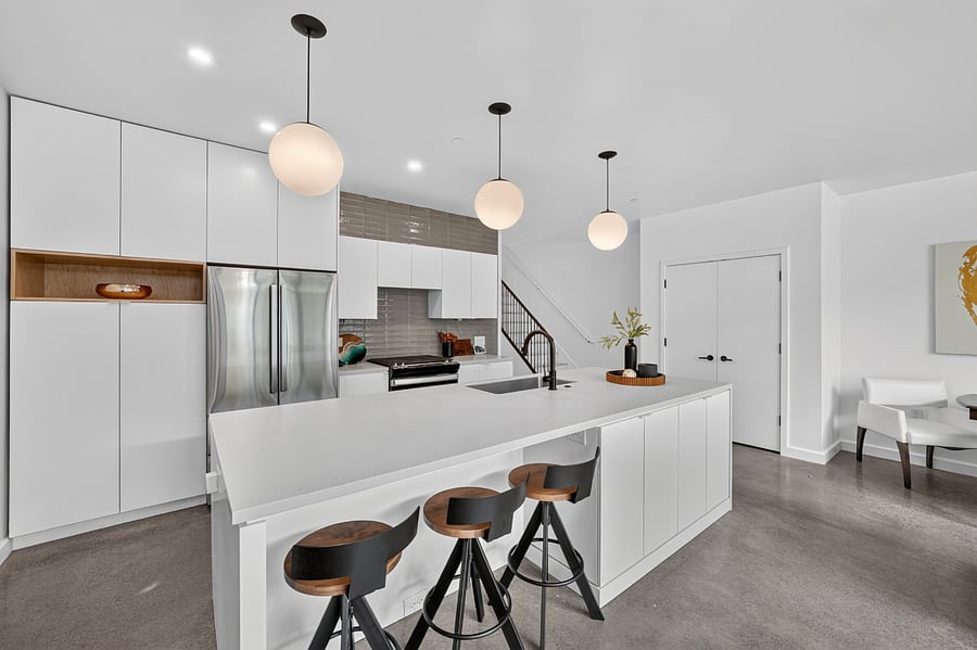Kitchen island with adjustable seating for 3