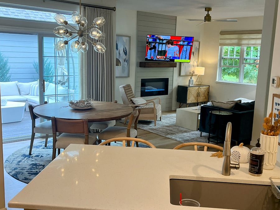 View from kitchen into living and dining rooms