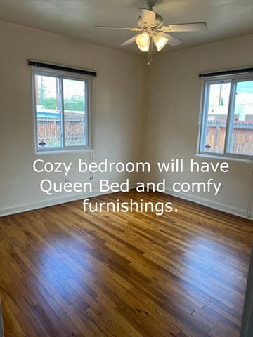 Comfortable bedroom will have Queen bed and comfortable furnishings.