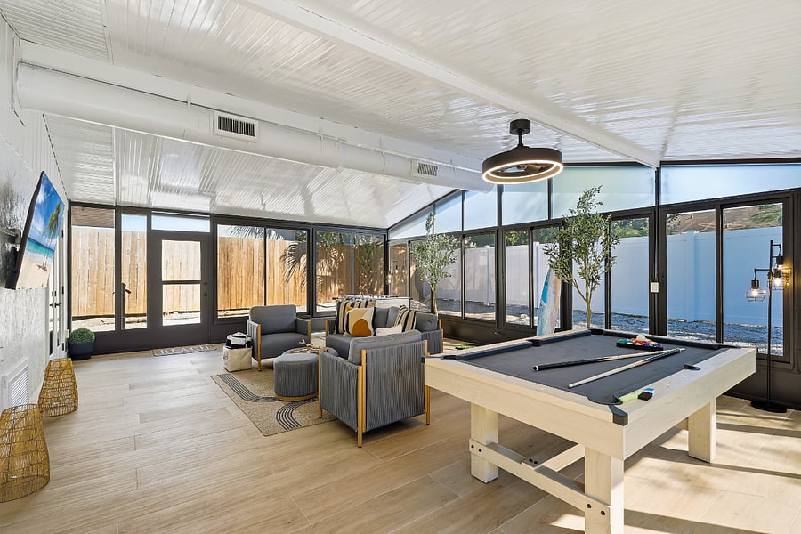 Enjoy a work area or make an important decision playing a round of pool watching 65-inch TV