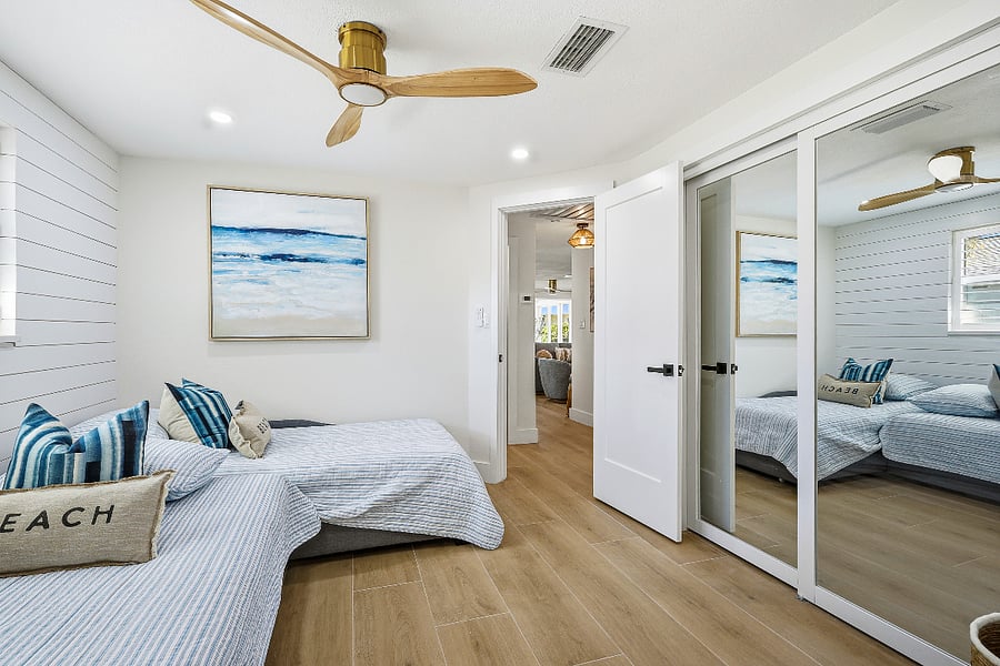 Beautiful twin beds. Fan closet and LED lighting.