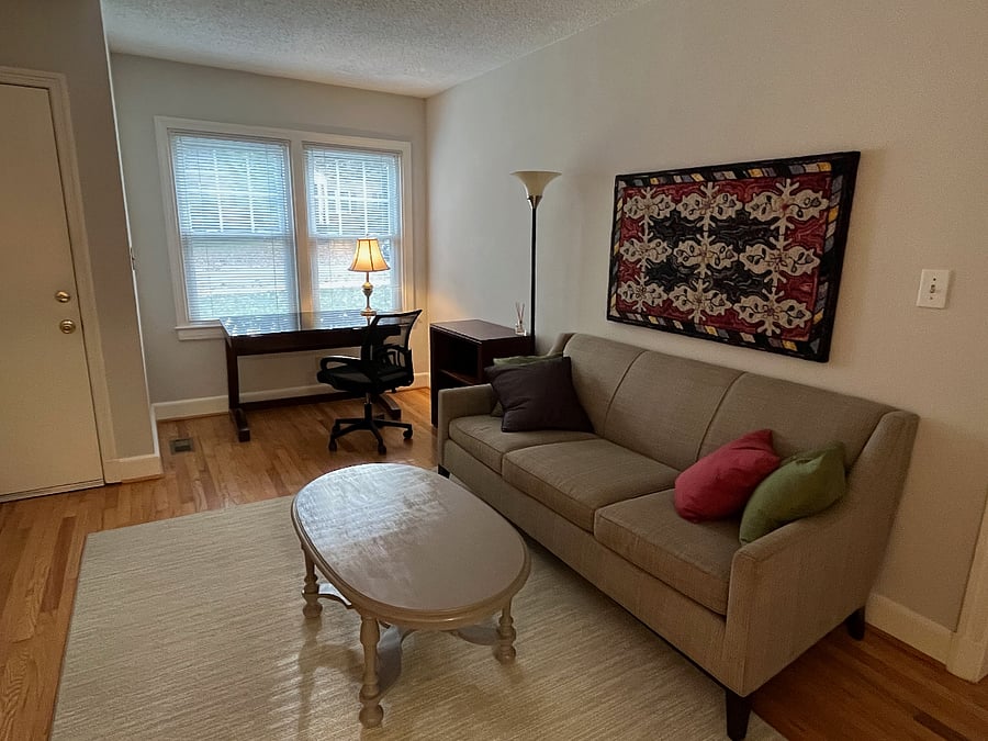desk area in front living room
