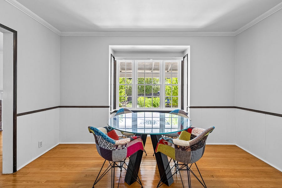 Dining room overlooking front garden.