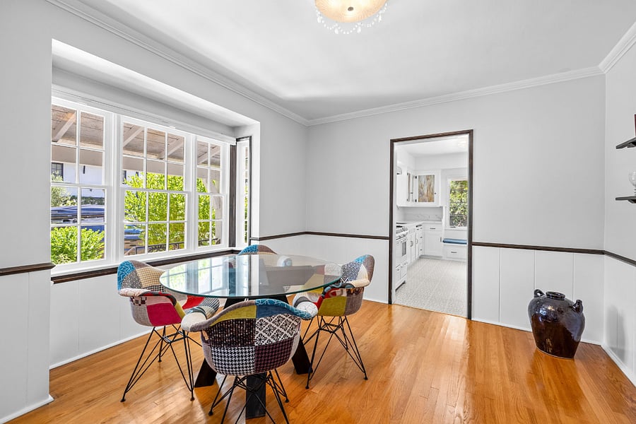 Dining room overlooking front garden.