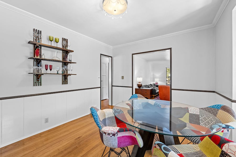 Dining room overlooking front garden.