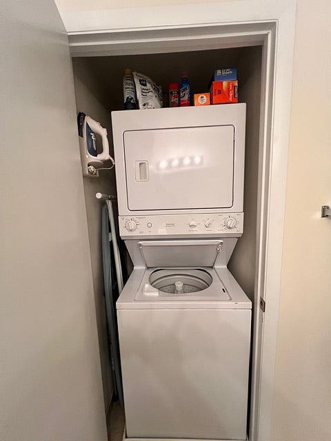 Washer / Dryer in bathroom closet.