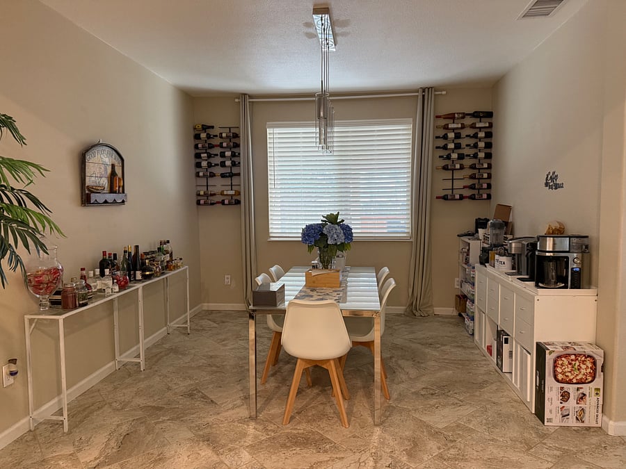 Our shared coffee bar dining room table