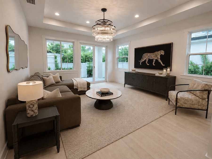 Living Room- Virtually staged with Four Hands furniture to be delivered mid-August.