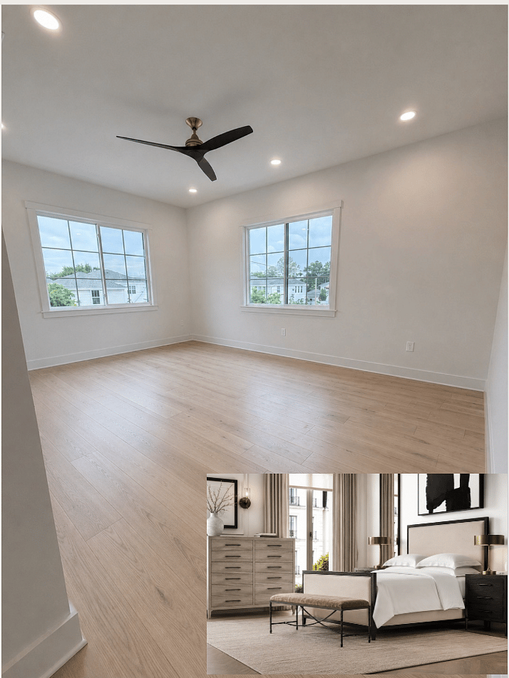 Master Bedroom- Virtually staged with RH furniture to be delivered mid-August.