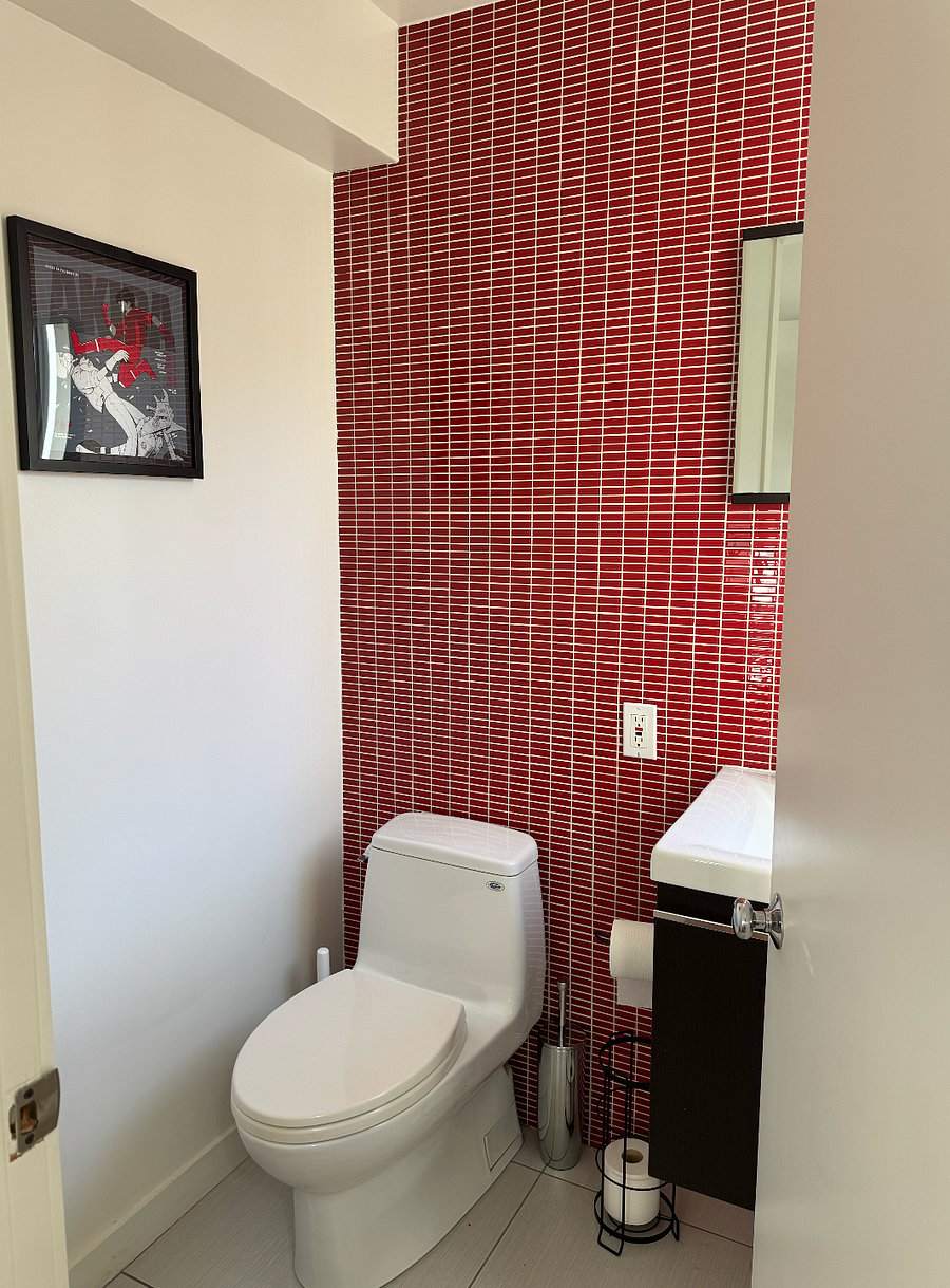 Downstairs bathroom off kitchen/living room.