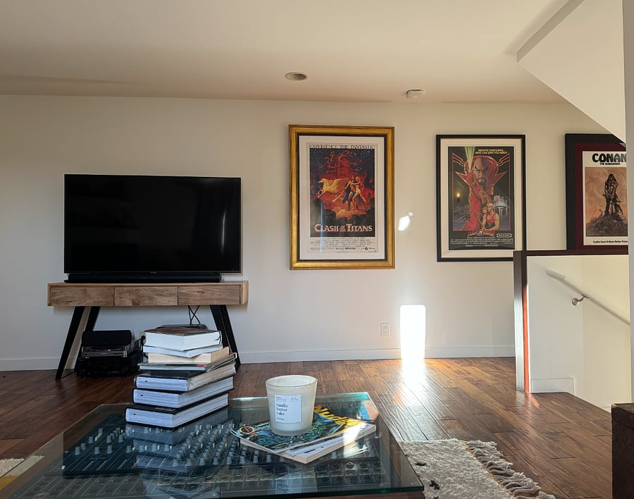 Living room access large Joybird couch.