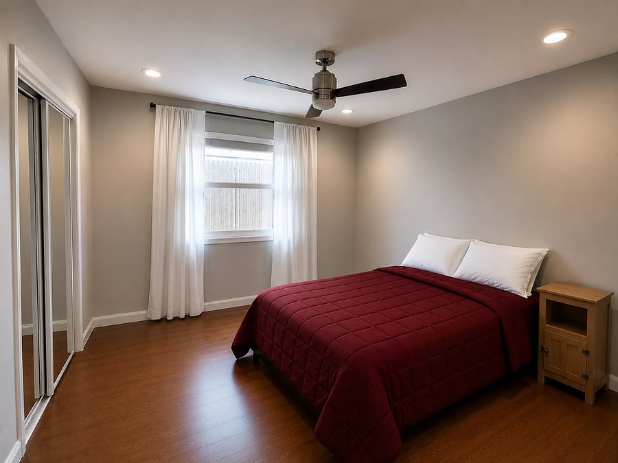 Bedroom #2 with twin bed, nightstand and closet