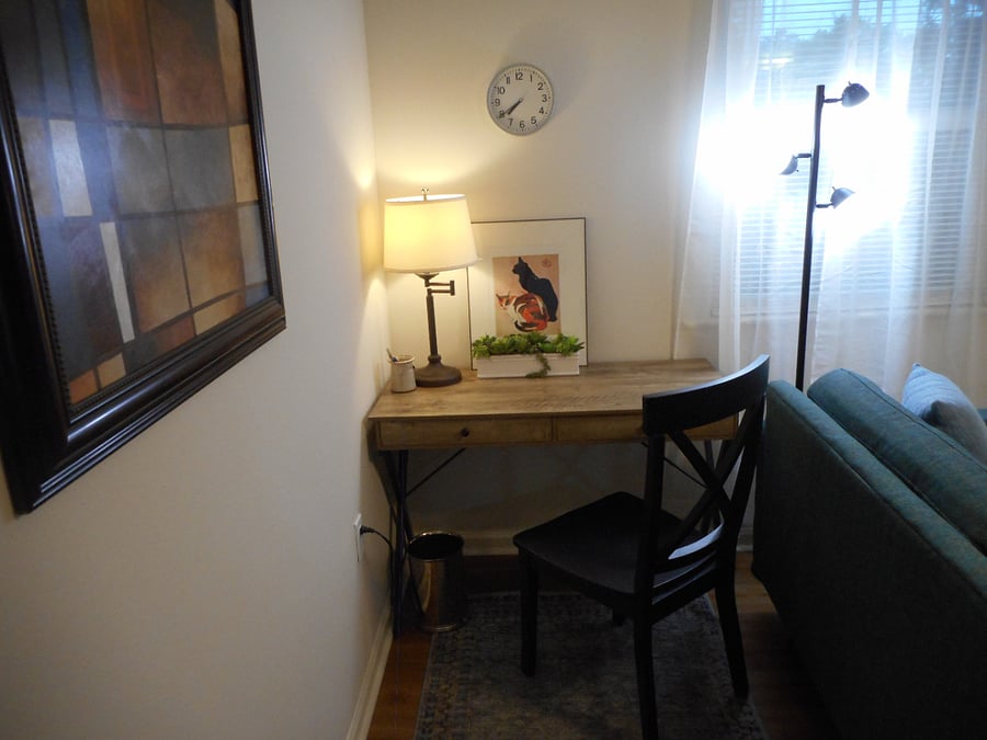 Convenient desk with drawers for working from home.