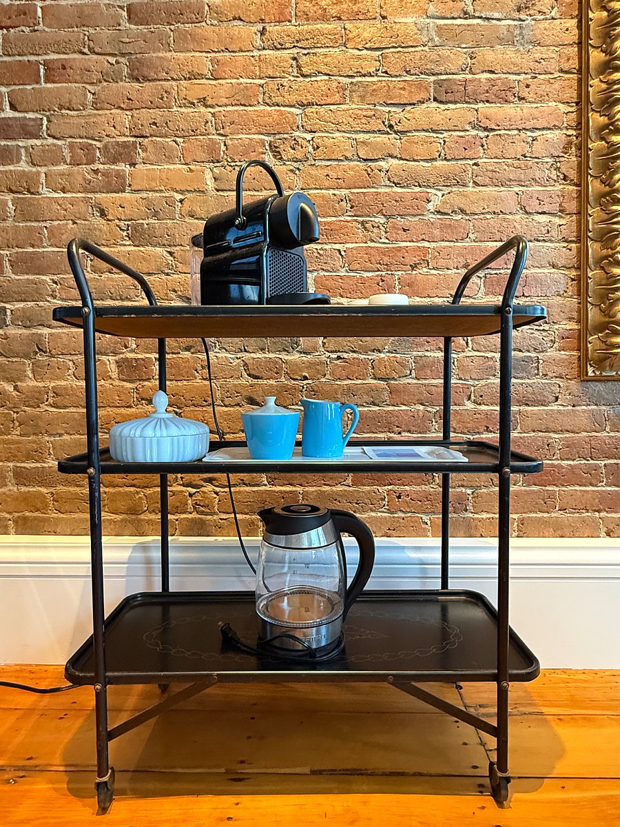 tea cart with Nespresso original espresso maker