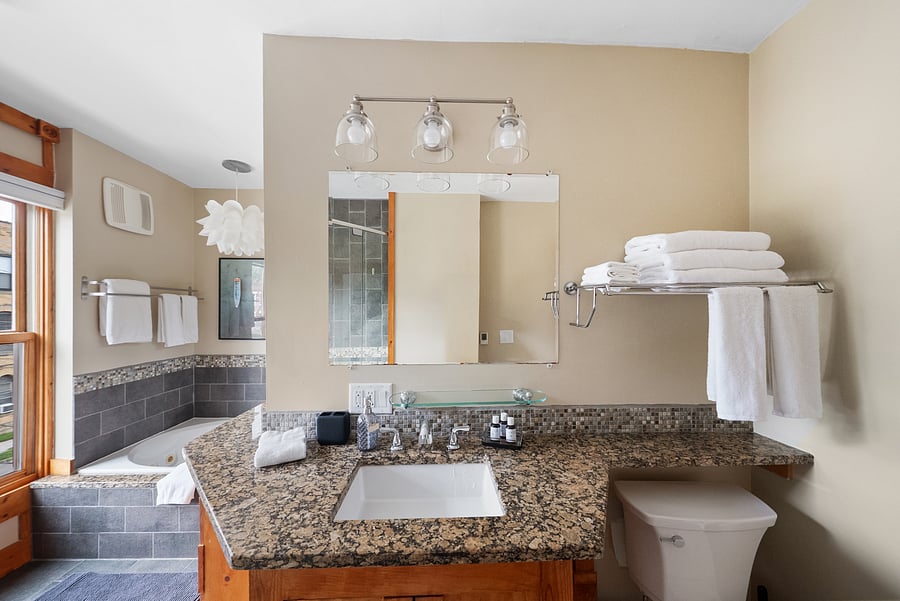 Generous counter space and fresh towels