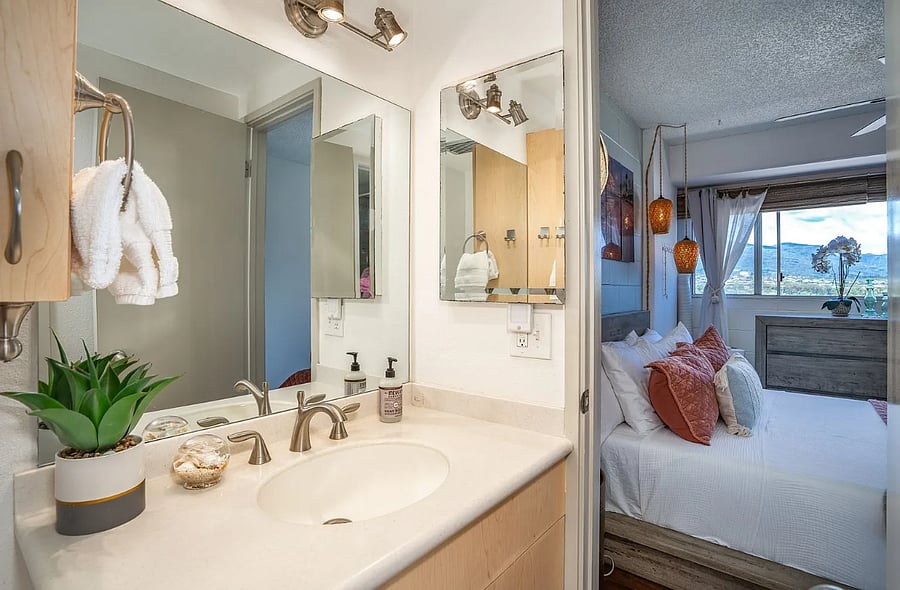 Master bedroom connects directly to the bathroom and has it's own private toilet