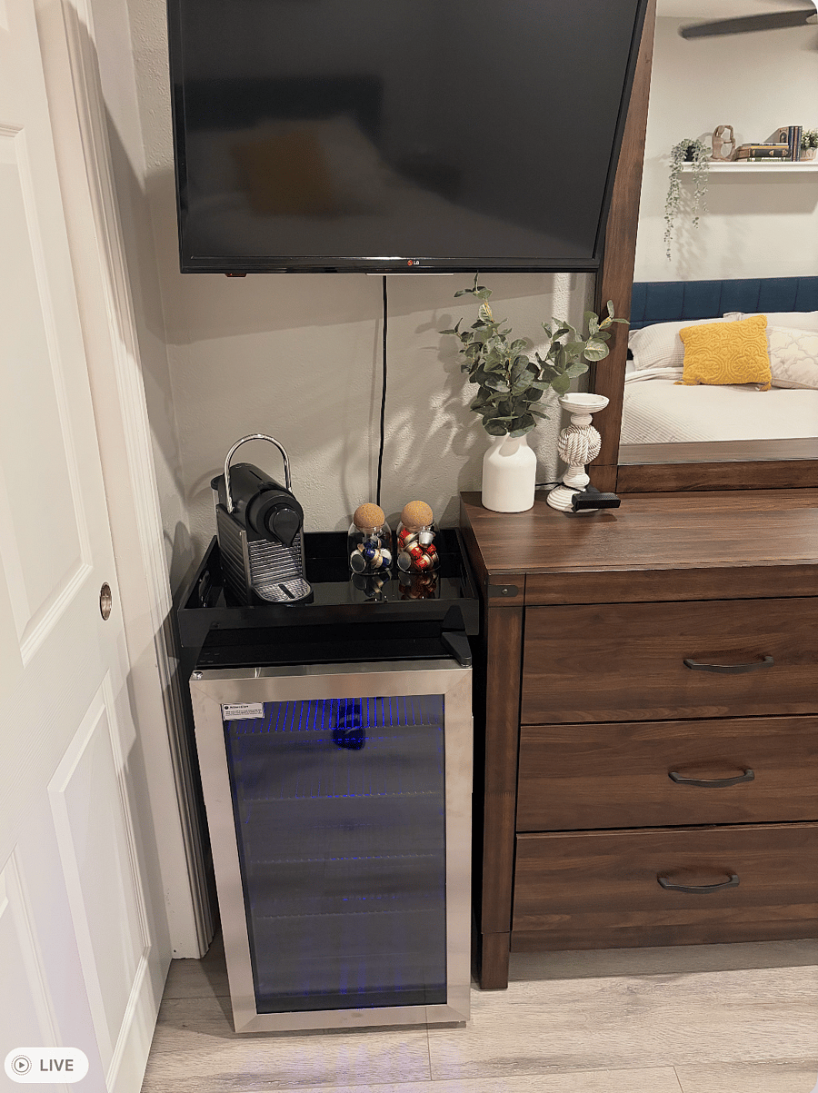 Fridge, Nespresso, TV with Roku