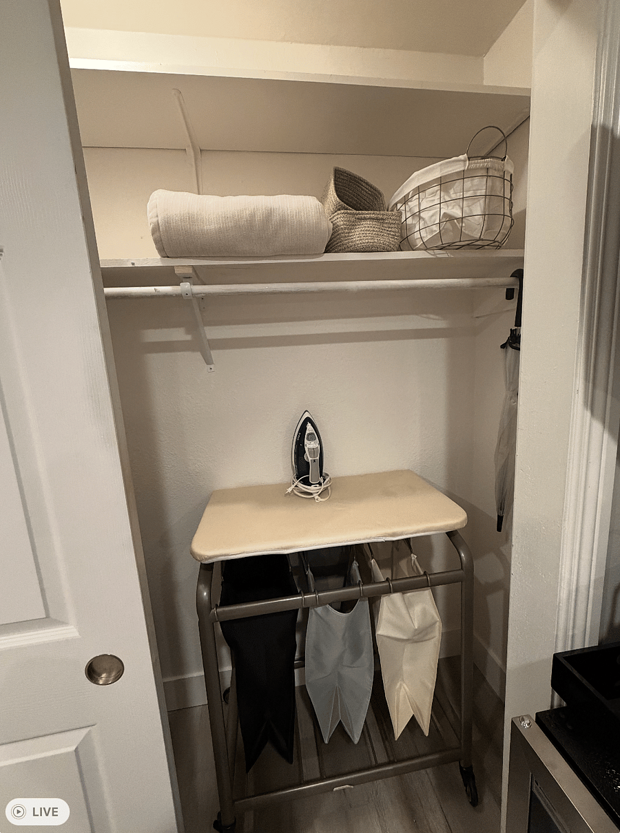Iron board and laundry basket