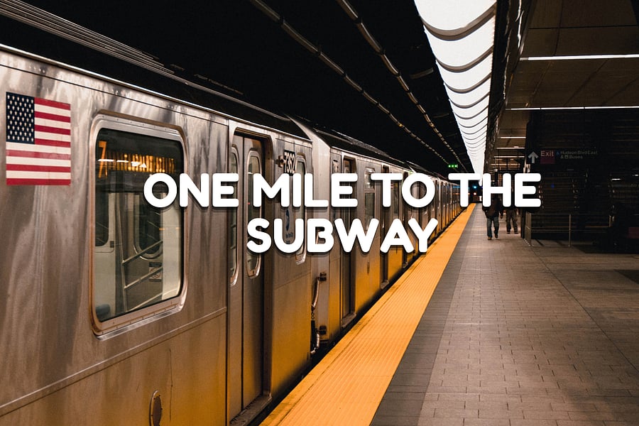 1 mile from the subway and the Long Island Railroad