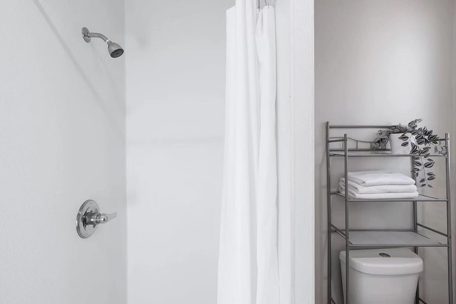 Bright bathroom with everyday comforts.