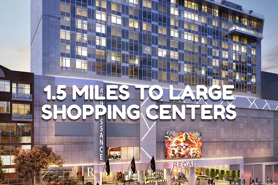 1.5 miles to large shopping centers
