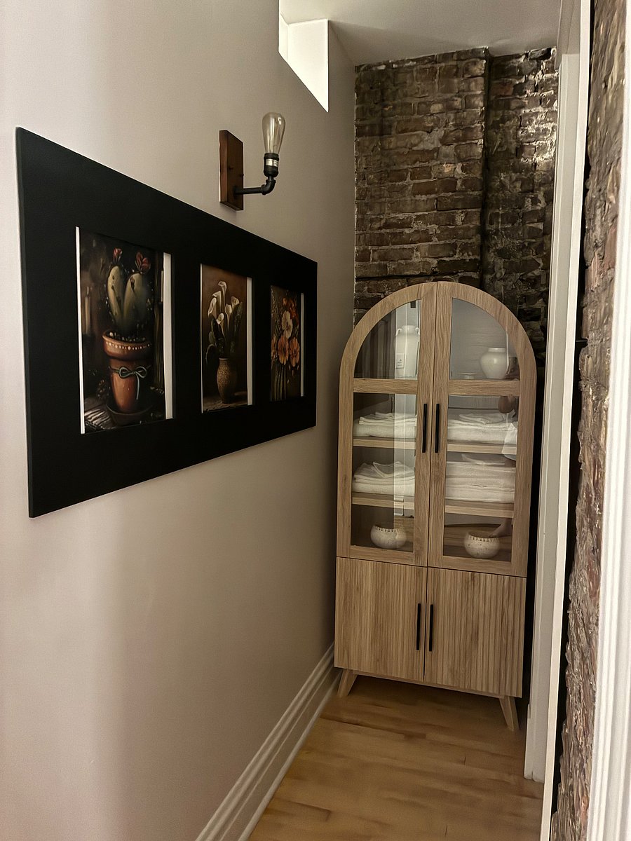 Hutch with games, linens and first aid kit