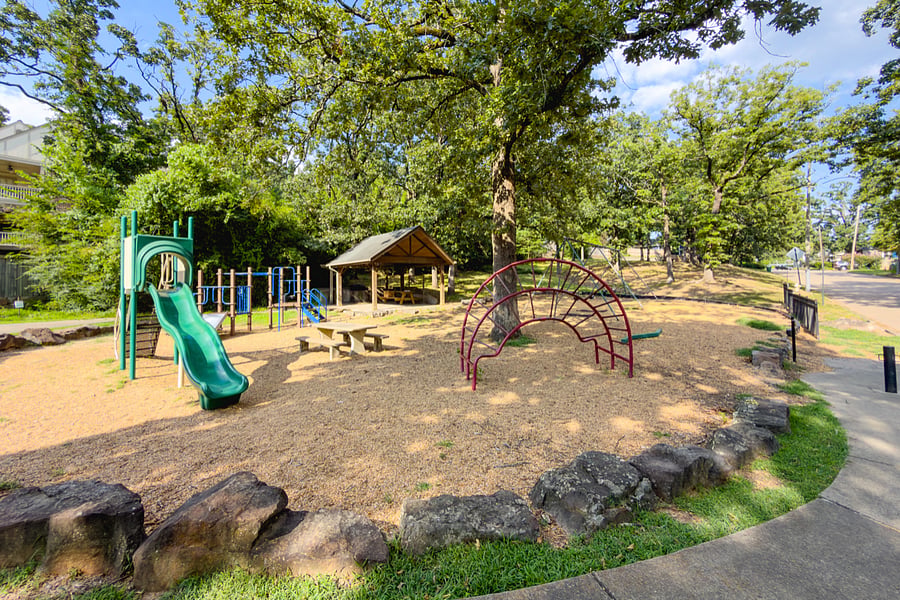 The park has a pavilion and walking path.