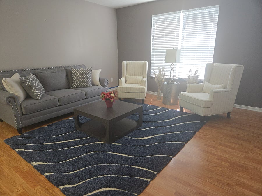 Living rm couch, coffee table, (2) chairs