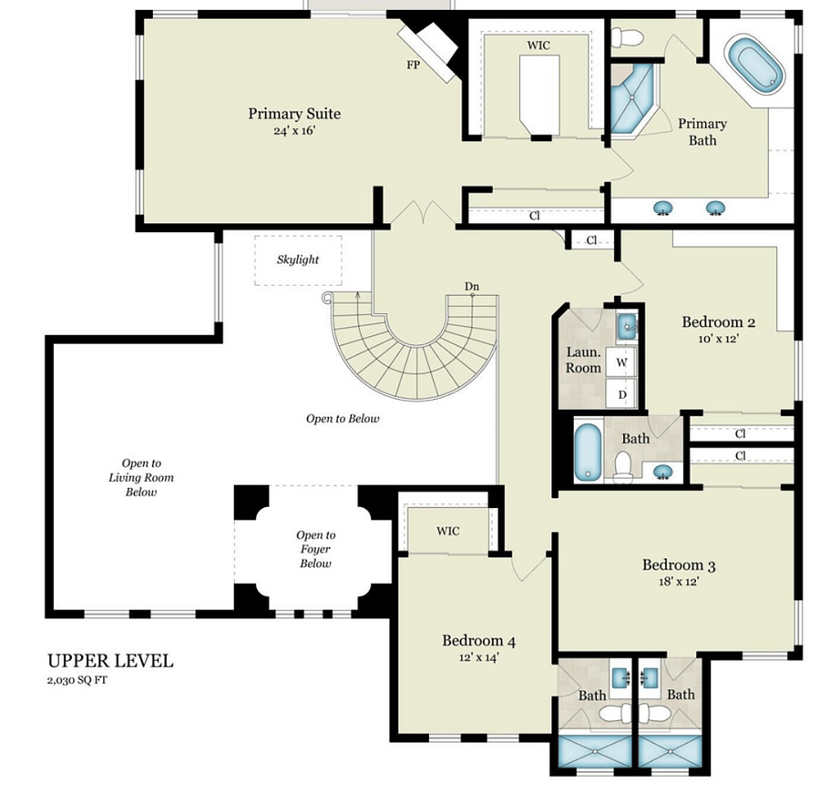 Floor plan for upper wing. Bedrooms 1-3 in wing with en-suite bathrooms